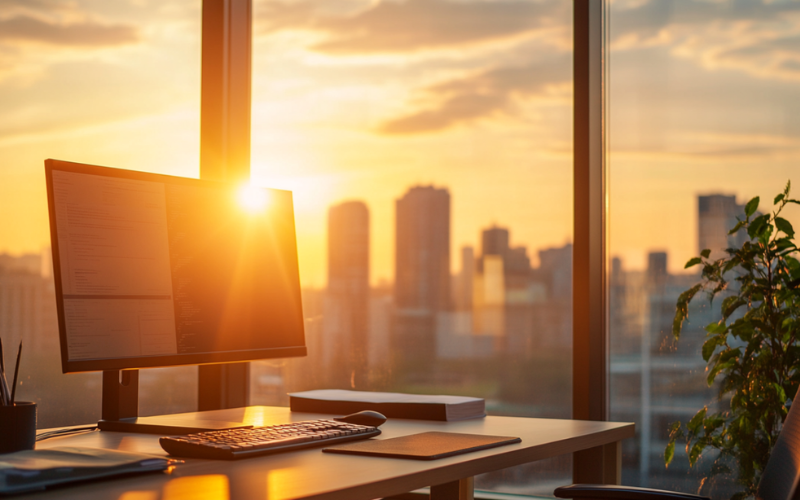 Sonnenschutzfolie am Bürofenster – weniger Hitze und Blendung durch FOLLIX im Rhein-Main-Gebiet