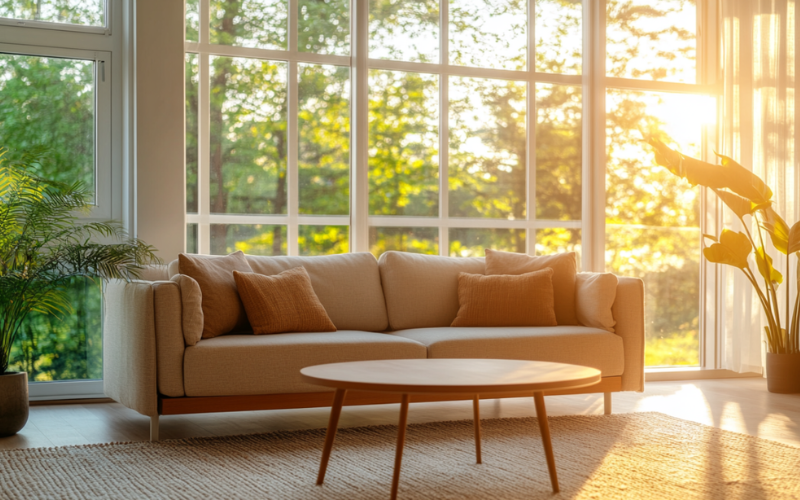 Wohnzimmer mit Sonnenschutzfolie – Fensterfolierung durch FOLLIX im Rhein-Main-Gebiet