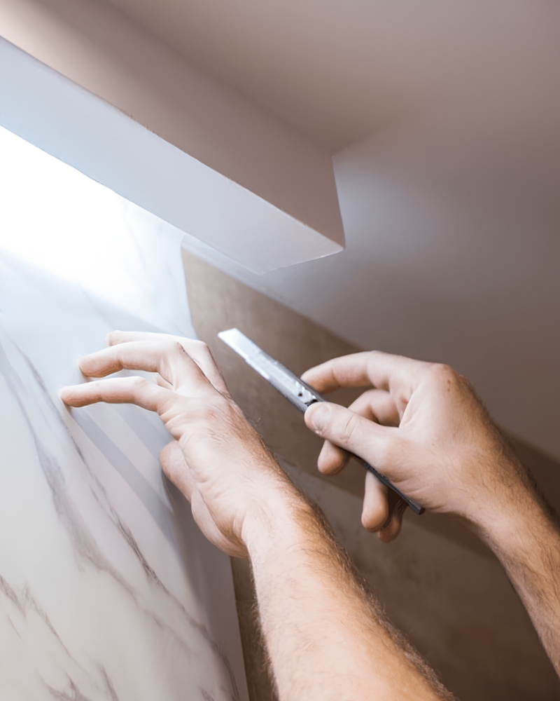 Detailaufnahme der Verarbeitung einer Architekturfolie durch FOLLIX